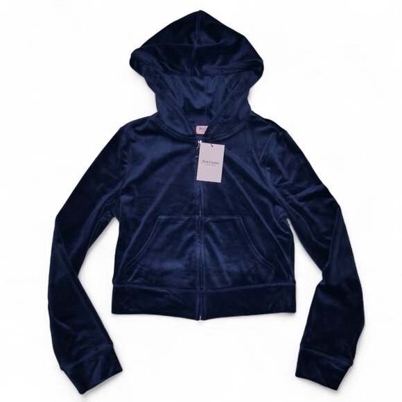 JUICY COUTURE 2 PC Velour Tracksuit Size L Rhinestone Bling Black Sweatsuit NWT - Picture 7 of 13